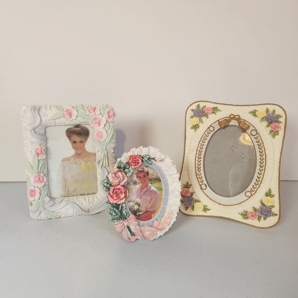 Vintage Picture Frames Lot Ceramic Cottagecore Victorian Coquette Ornate 1990s - Picture 1 of 11